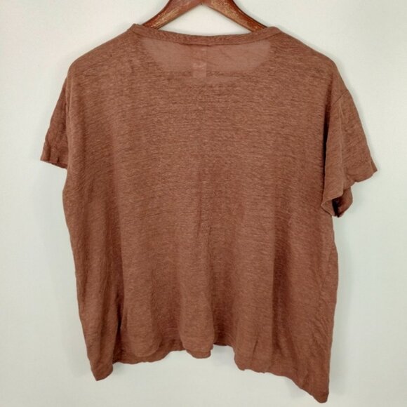 H&M Shirt Womens XL Brown Round Neck Short Sleeve 100% Linen Normcore - Picture 8 of 8